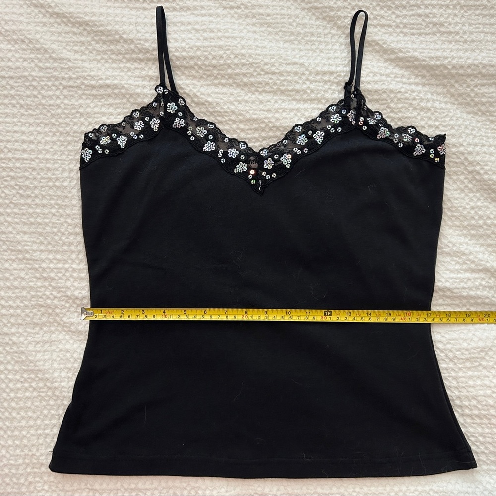 Y2K Black Sequin and Lace Trim Cami Top, Size 1X - Picture 6 of 7